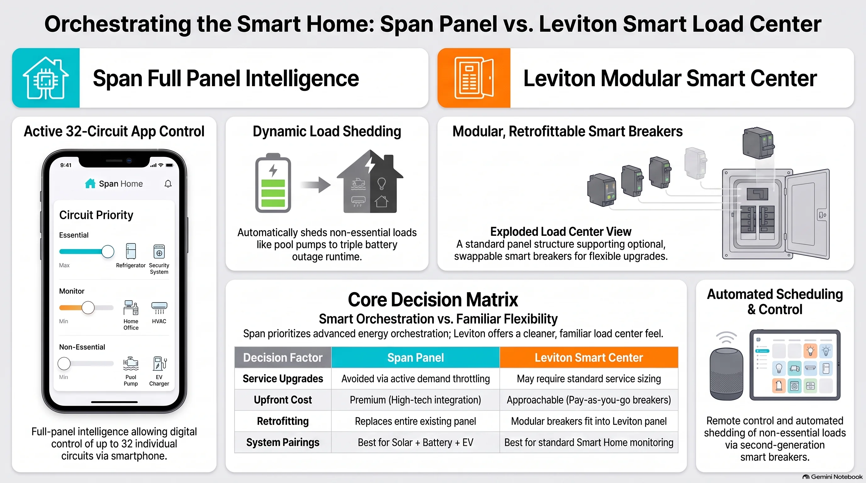 Span panel vs Leviton smart load center comparison